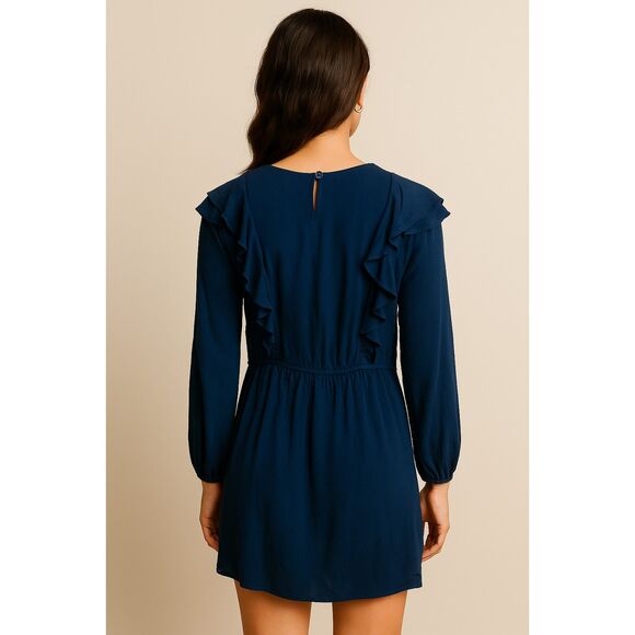 Ellison | Navy Ruffle Long Sleeve Mini Dress Size M | EUC - Picture 2 of 11